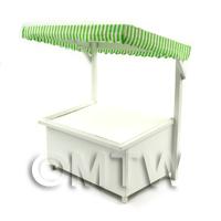 Miniature Large Wood Market Stall With Green Stripey Cloth Canopy